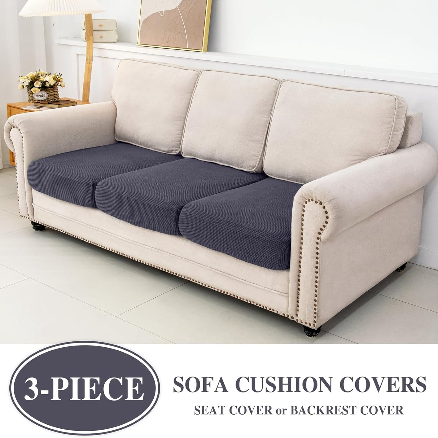 LA MEACK Couch Cushion Covers Seat Cushion Cover Stretch Couch Cover Separate Sectional Sofa Slipcovers Furniture Protector(3 Pieces for Seat or Sofa Backrest, Dark Grey)
