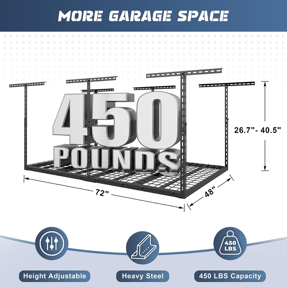 Jusgym 4X6FT Overhead Garage Storage Rack, 26"-40" Height Adjustabl...