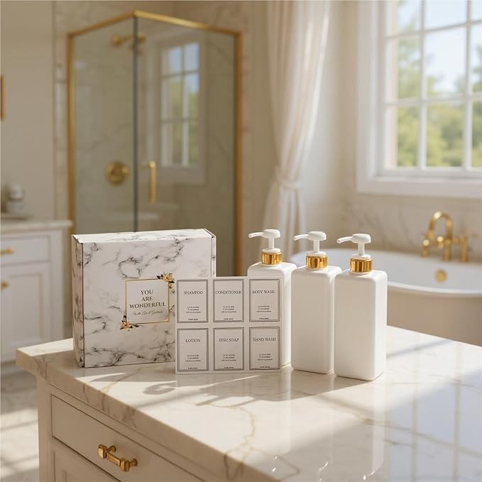 Modern Gold Design Large 27 oz Shampoo and Conditioner Dispensers - Image 9