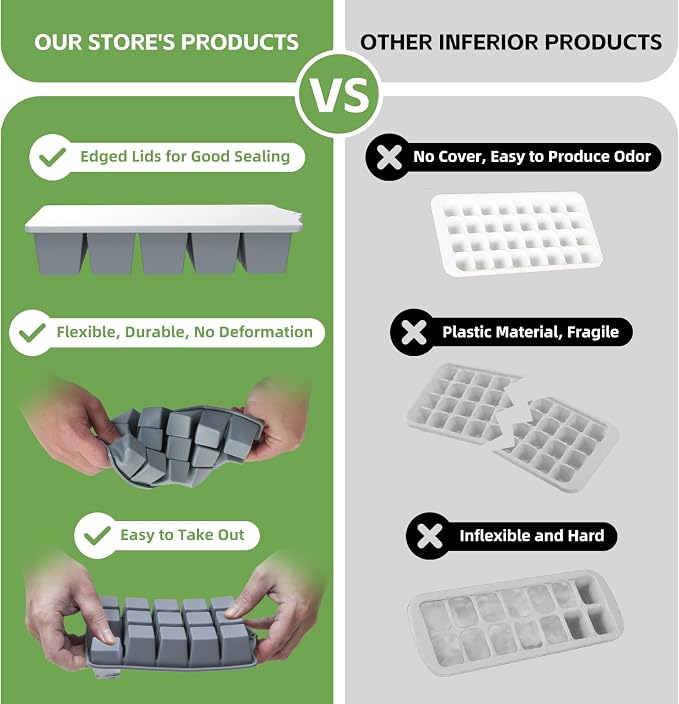 Silicone Ice Cube Tray, 2 Pack Easy-Release Stackable Ice Trays - Image 6