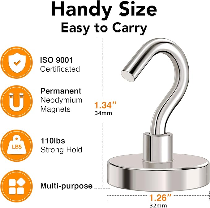 MIKEDE Magnetic Hooks Heavy Duty, 110LB+ Strong Magnet - Image 4