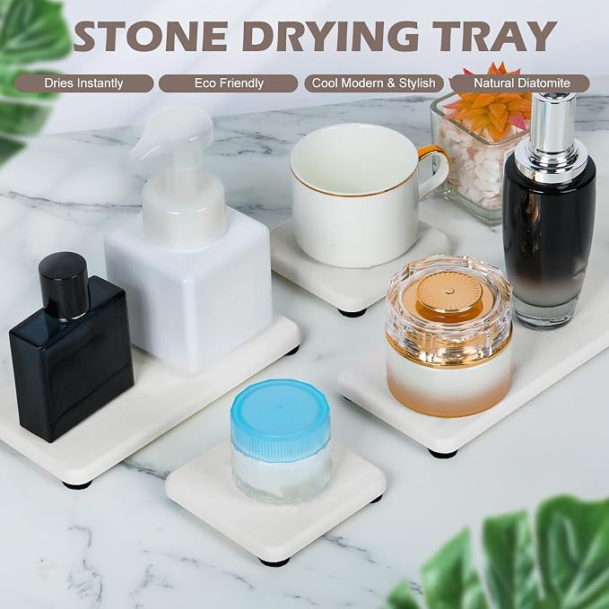 6PCS Stone Drying Tray for Bathroom Counter, Fast Drying Diatomite Stone Sink - Image 3