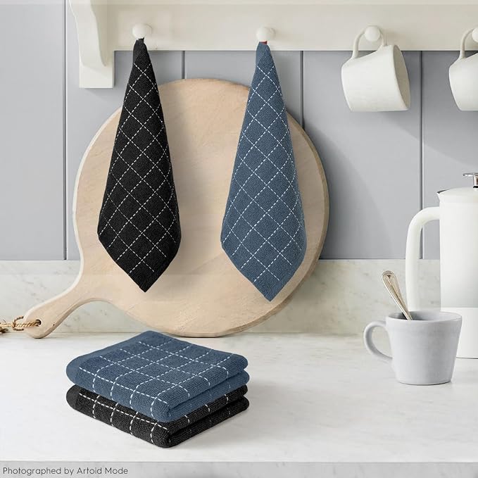 Artoid Mode Checkered Designed Cotton Black Grey Terry Kitchen Dish Cloths - Image 2