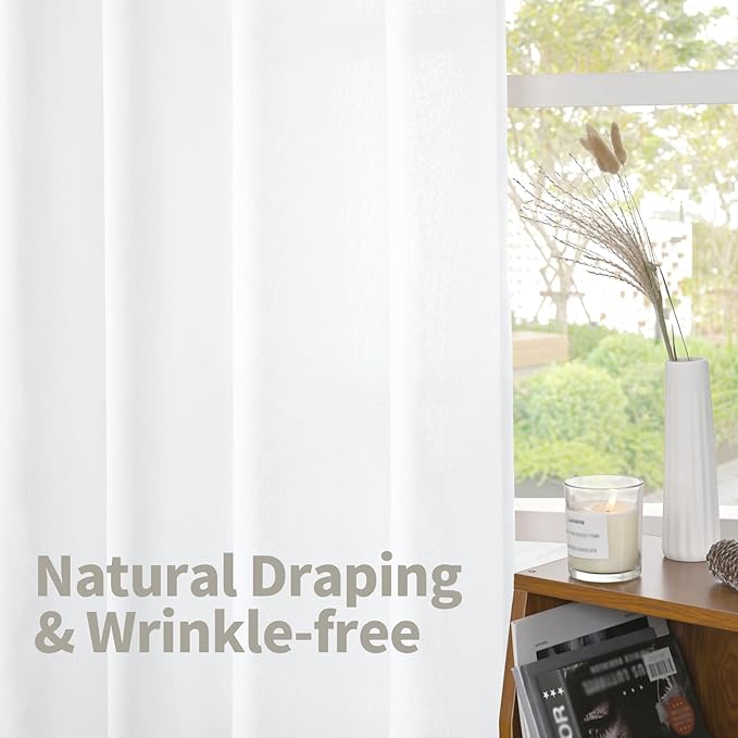 YoungsTex White Linen Curtains 80 Inch Length - Image 5