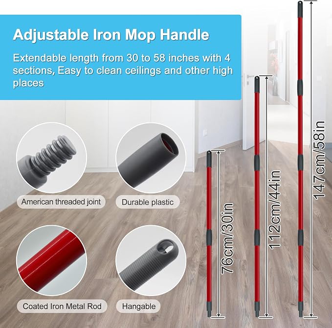 Spin Mop Handle, Mop Replace Heads, Scrubber Head and Base Replacement - Image 4