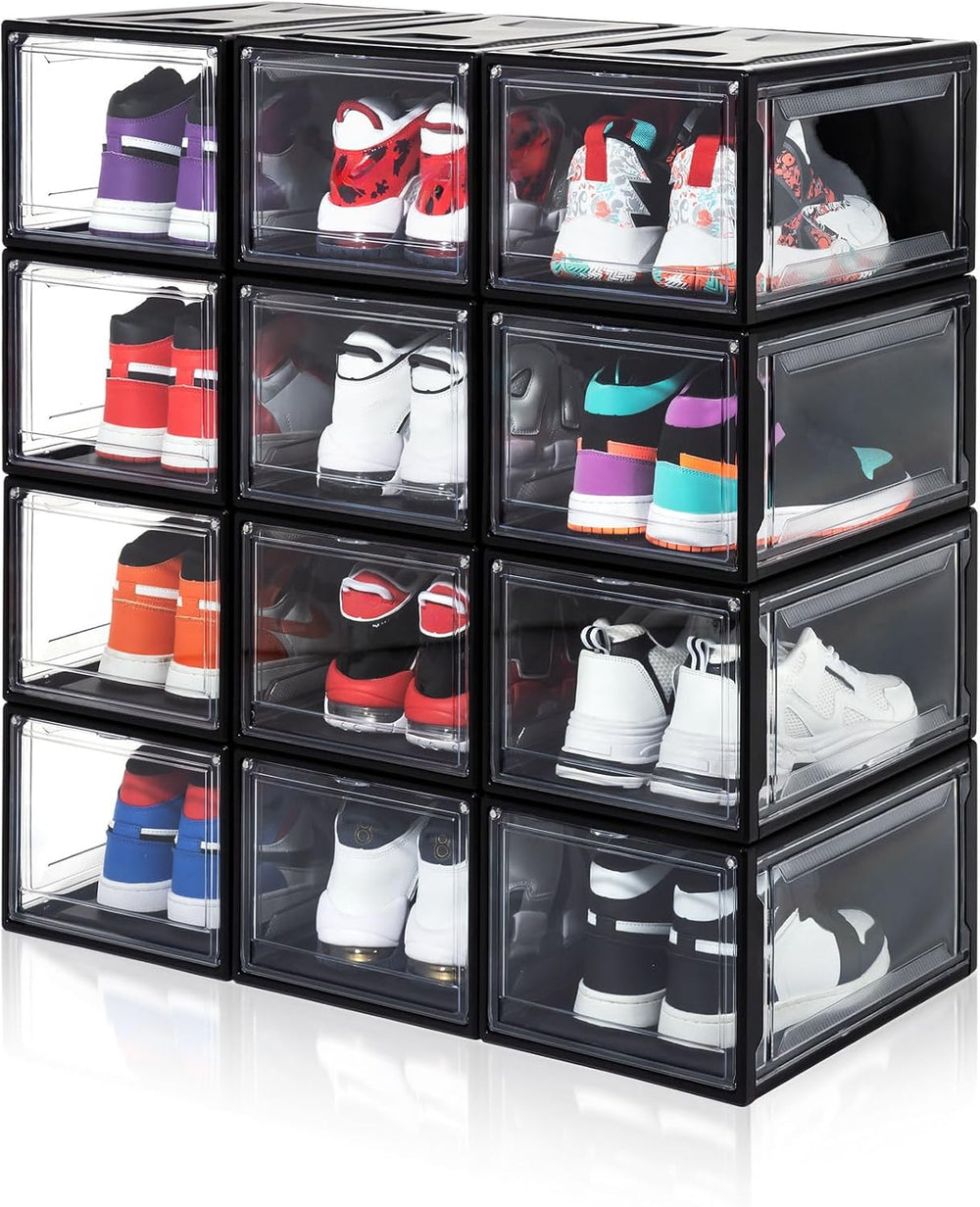 12 Pack Shoe Boxes, Clear Acrylic Plastic Shoe Boxes Stackable, Space-Saving ...