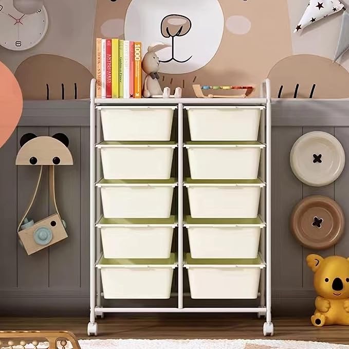 Rolling Cart with 10 Drawers, Plastic Drawer Cart with Metal Frame, Utility - Image 7