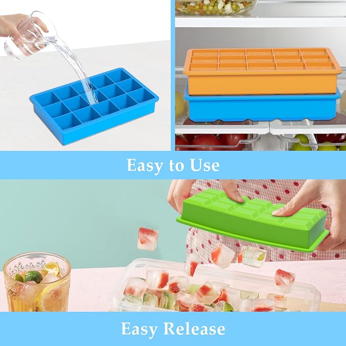Ice Cube Tray, 3 Pack Silicone Ice Tray Easy-Release Flexible 15 Ice Cube Molds - Image 4