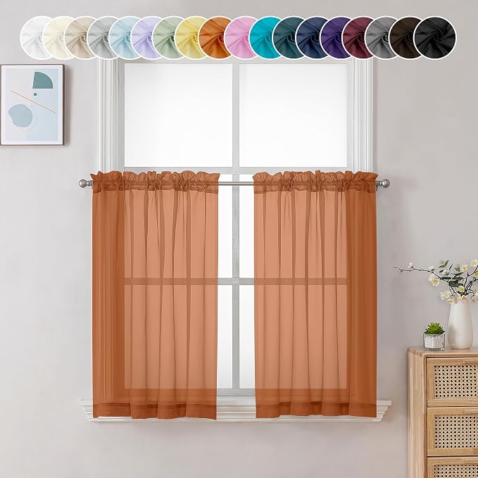 Chyhomenyc Sheer Orange Tier Curtains 24 Inch Length, Small Window Curtains by Chyhomenyc