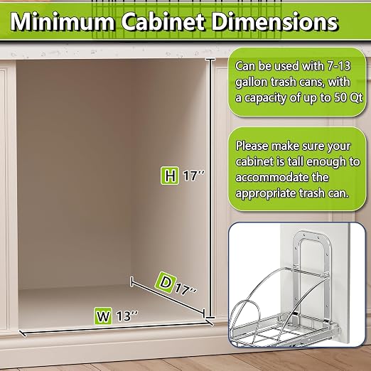 Pull Out Trash Can Slide Rail Under Cabinet 7-13 Gallon 50 Qt Under Sink Trash - Image 2