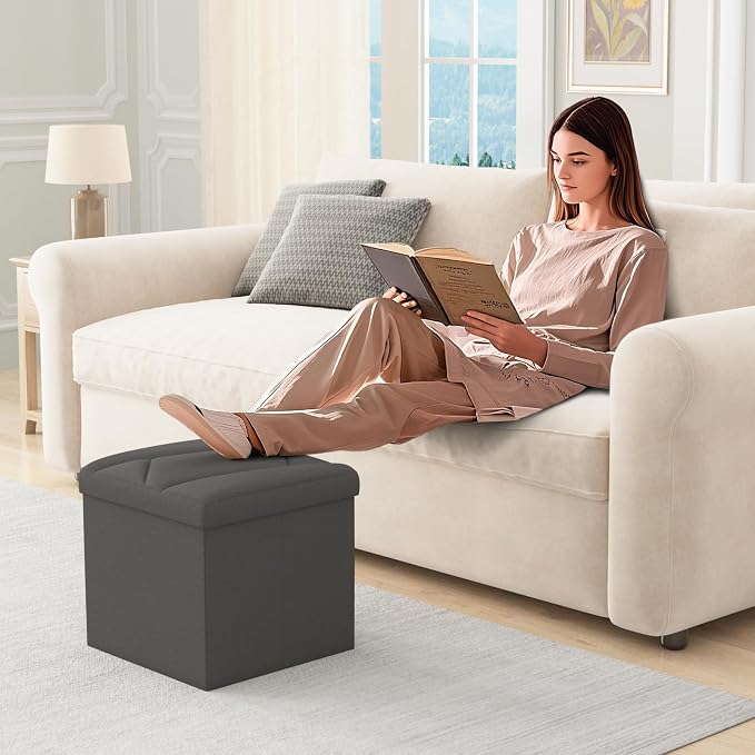 Folding Storage Ottoman Bench, 15 Inches End of Bed Bench, Folding Ottoman - Image 2