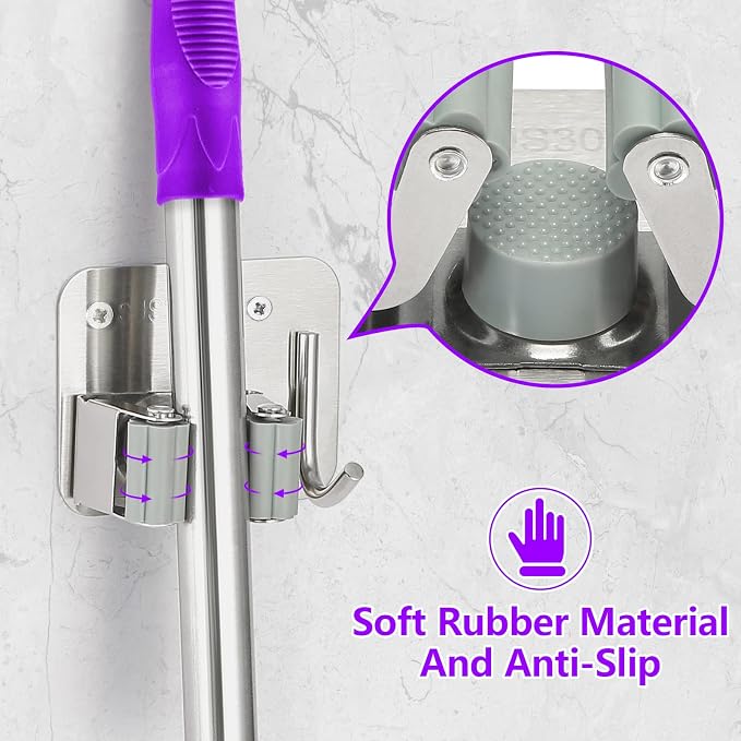 Broom Holder Wall Mount Screw Drilling, Sturdy Heavy Duty Stainless Steel Mop - Image 3