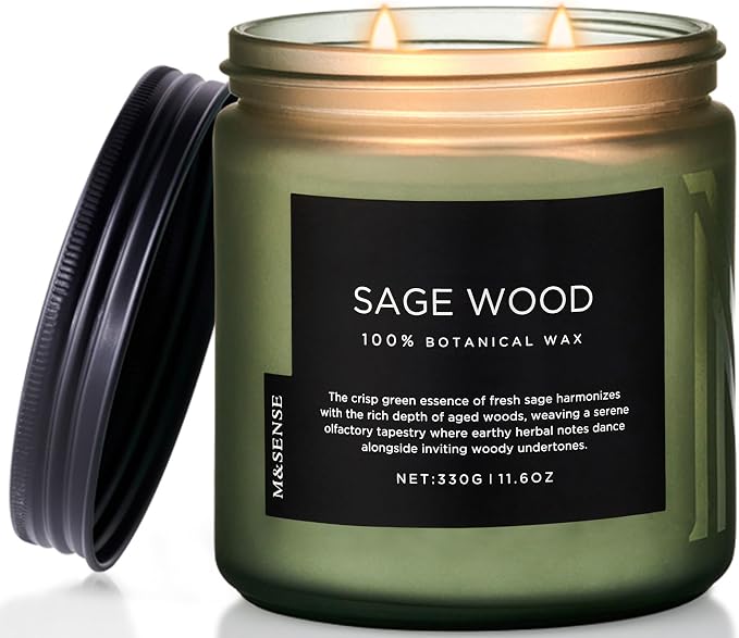 M&SENSE Sage Wood Scented Candle, 11.6oz 70 Hours Long Lasting Clean Non Toxic by MSENSE