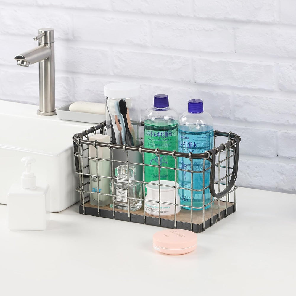 Set of 3 Rectangular Sturdy Hand Welded Farmhouse Metal Wire Basket with Rust...