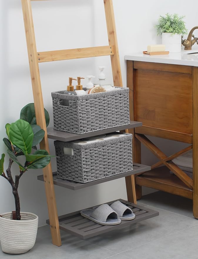 StorageWorks Round Paper Rope Storage Baskets, Rectangular Wicker Baskets - Image 7