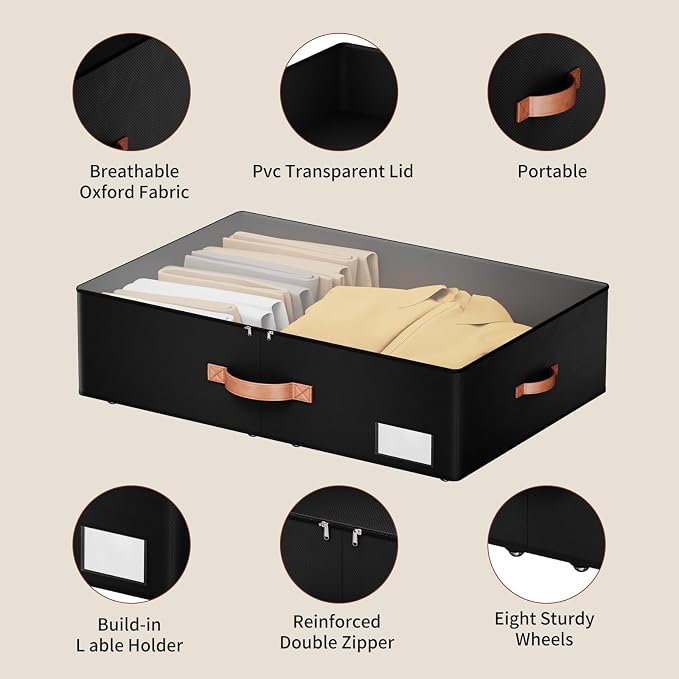 Underbed Storage With Wheels, Large Capacity 7.5 inches Height Storage Bins - Image 4