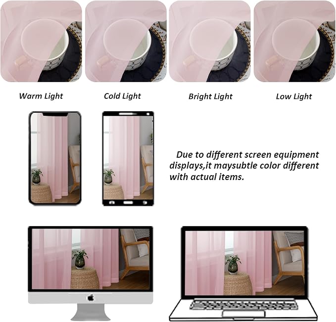 Chyhomenyc Blush Pink Sheer Curtains 84 Inches Long 2 Panels Set - Image 5