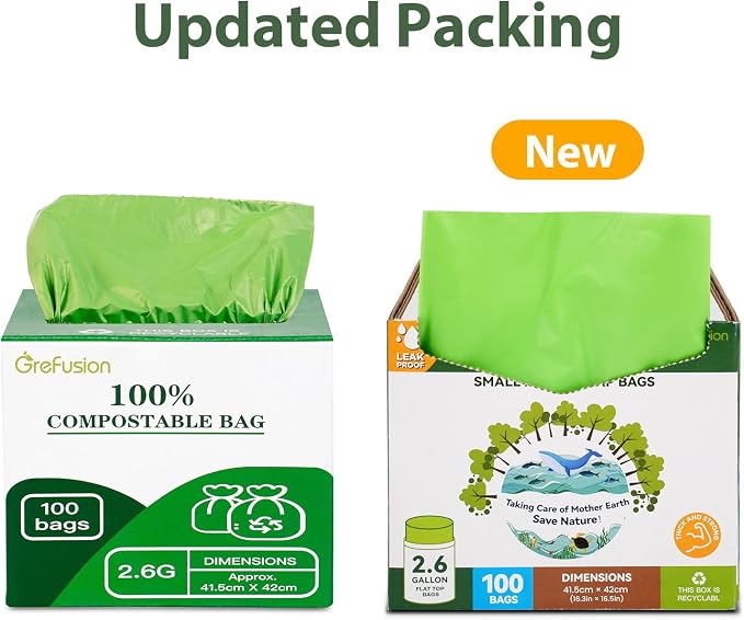 GreFusion 2.6 Gallon Compostable Trash Bags, Extra Thick 0.71 Mil, Certified by - Image 3