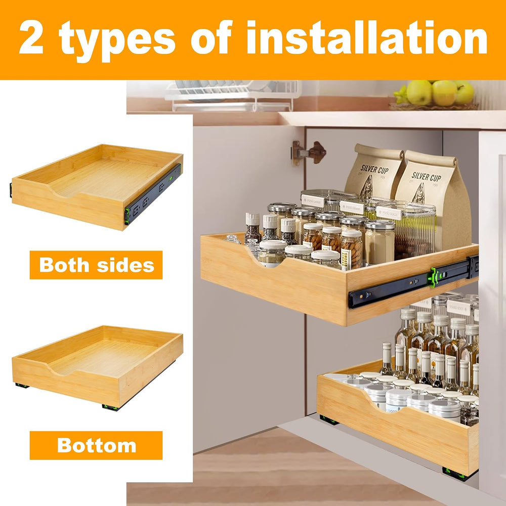 MinBoo Bamboo Pull Out Drawers for Cabinets 14" W x 21" D,Gliding S...