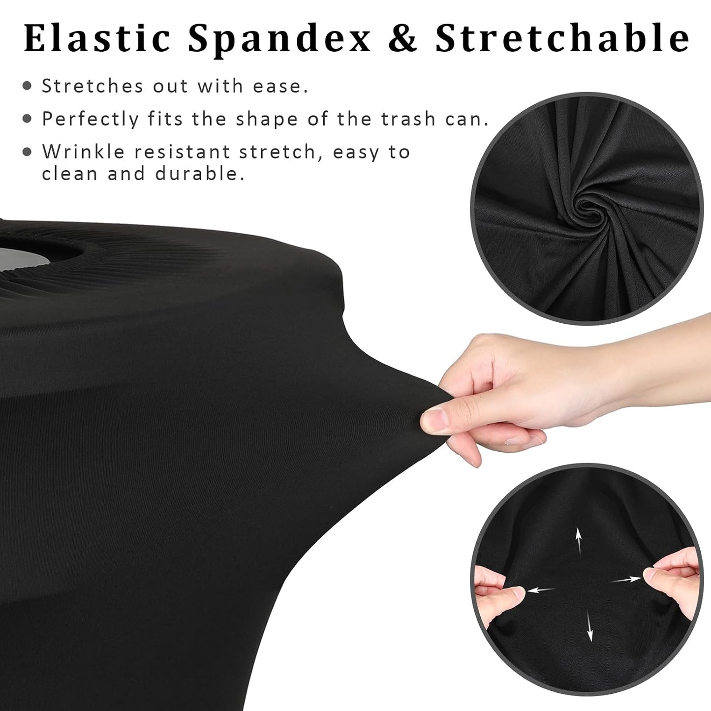 BSTKEY 32 Gallon Stretch Spandex Trash Can Cover, 3 Pack Outdoor Fitted Waste Container Cover Round Garbage Can Covers for Wedding Party Fundraiser Decor, Without Trash Can (Black)