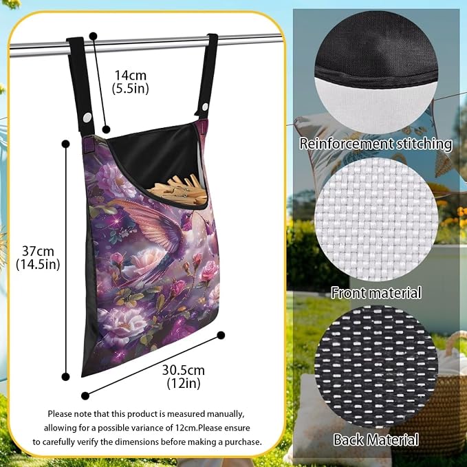 Purple Flower Hummingbird Clothespin Bag - Image 7