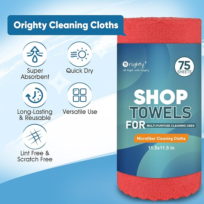 Orighty Microfiber Cleaning Cloths, 75 Sheets Shop Towels, Reusable Paper - Image 2