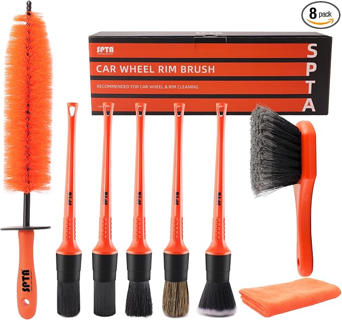 SPTA 8Pcs Wheel & Tire Brush Car Detailing kit, Easy Reach Wheel and Rim Brush by SPTA