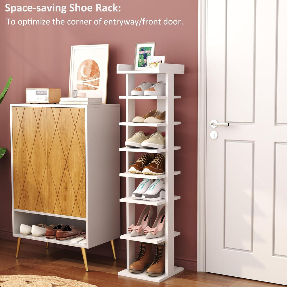 HOMEFORT 7-Tier Wood Shoe Rack, Entryway Shoe Tower,Vertical Shoe Organizer, ...