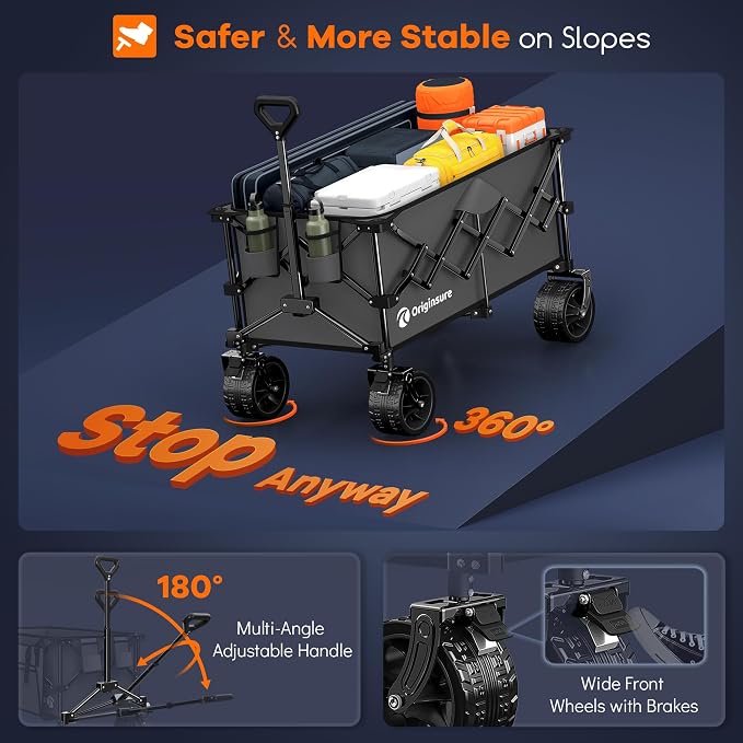 220L Collapsible Wagon Cart Foldable, 460lbs Load Capacity Heavy Duty Folding - Image 8