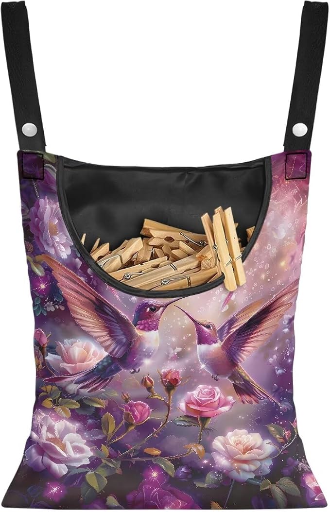 Purple Flower Hummingbird Clothespin Bag by CREAMIC