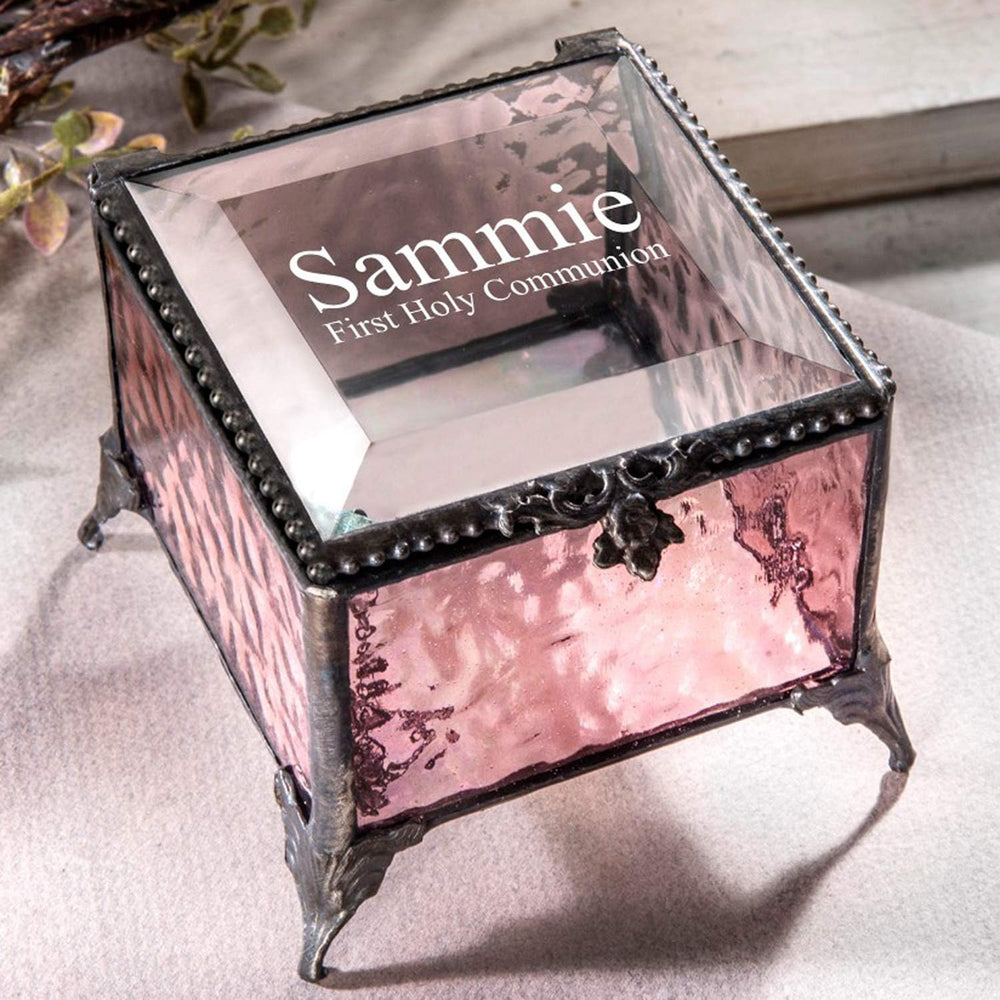 Personalized First Communion Gift Keepsake Box for Girl Stained Glass Engrave...