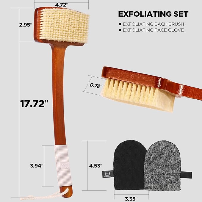 ICANdOIT Exfoliation Set-17.71 Inch Boar Bristles Back Scrubber Bath Brush - Image 2