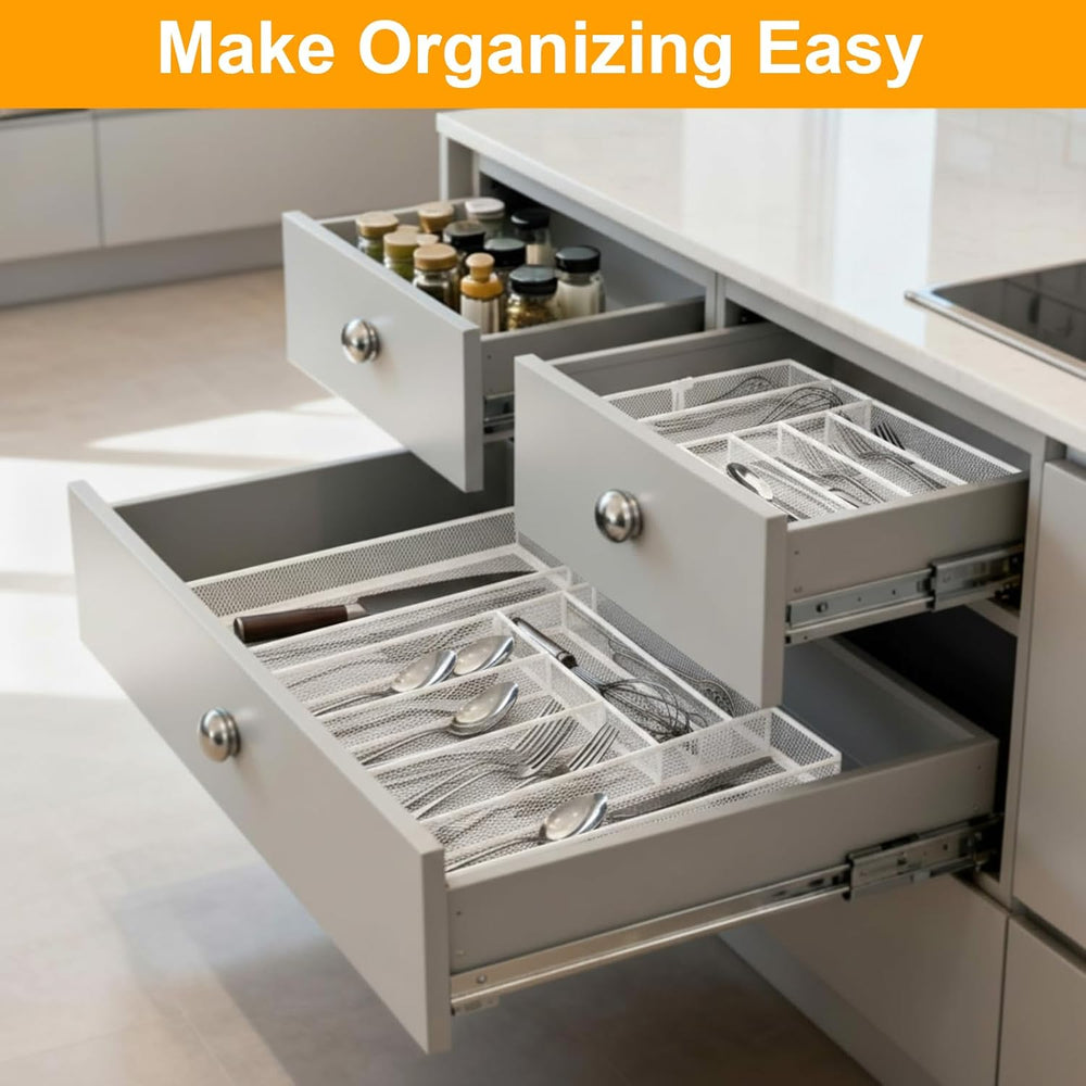 2 Pcs Utensil Drawer Silverware Organizer, Metal Mesh Expandable 13" 24&...