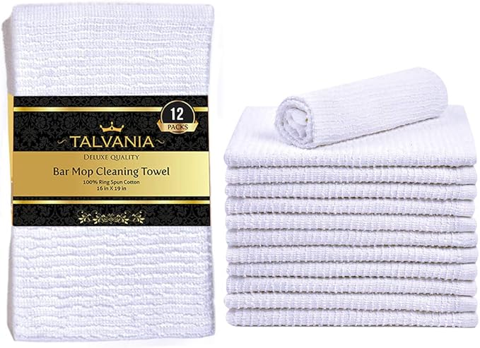 Bar Mop Towels 16”x19”, 100% Cotton Ribbed Cleaning Cloths Rags, Super by Talvania