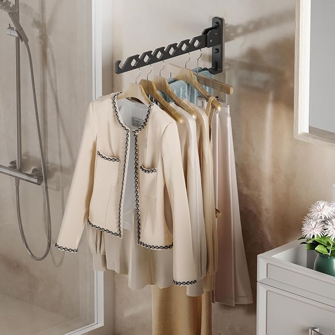 Dr.DJ Wall Mount Coat Hanger Holder Black Clothes Drying Organizer Rack Garment - Image 7