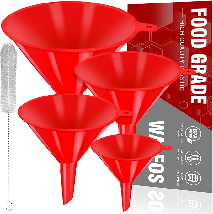 walfos 4pcs Kitchen Plastic Funnel, Automotive Funnel by Walfos