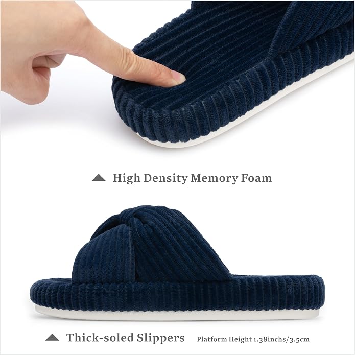 Chantomoo Slippers for Women Memory Foam House Bedroom Corduroy Bow Crossbands - Image 2