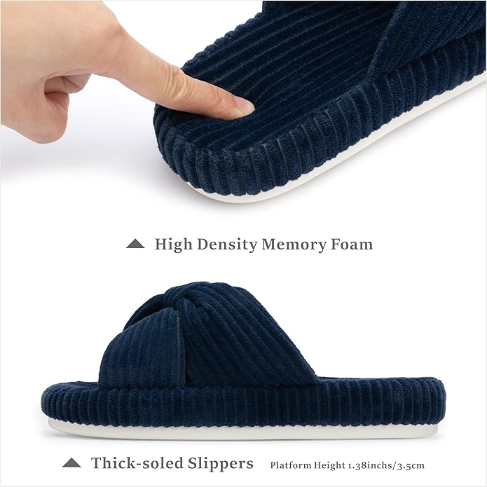 Chantomoo Slippers for Women Memory Foam House Bedroom Corduroy Bow Crossbands - Image 2