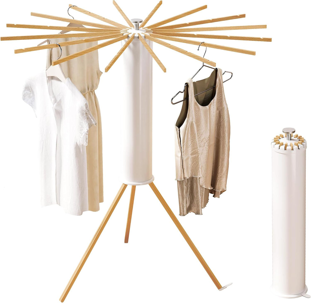 Foldable Tripod Clothes Drying Rack,Beechwood & Portable Laundry Stand, S...