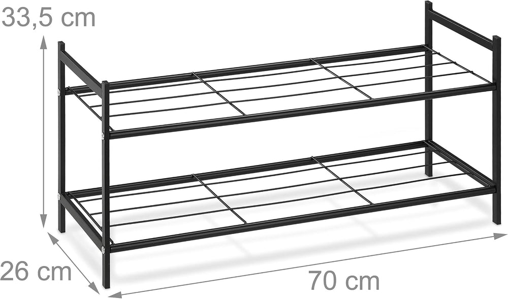 Relaxdays Metal Shoe Rack 2 Tier Stackable Hallway Shoe Rack HBT 33.5 x 70 x ...