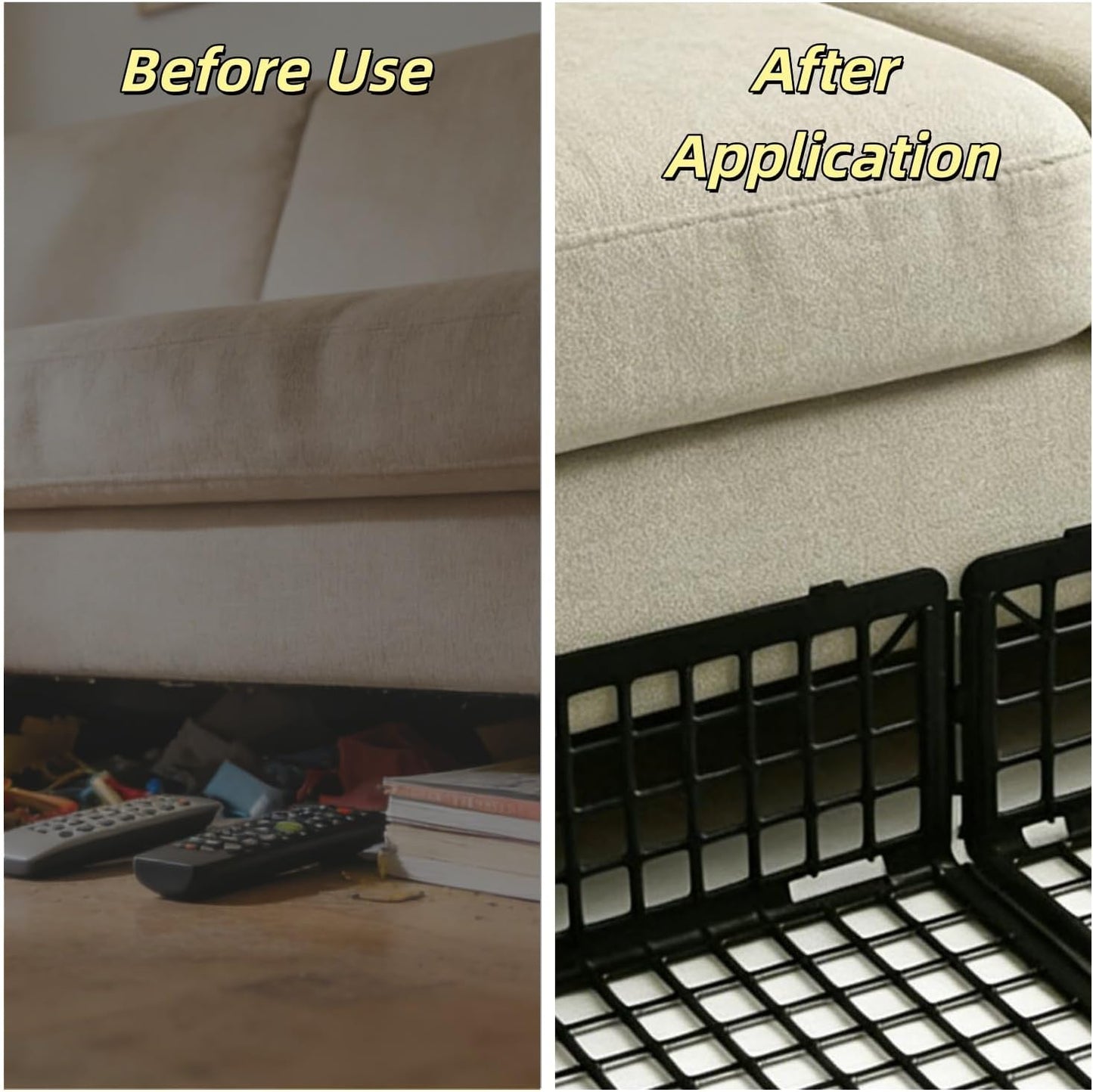 12 Pack Adjustable Under Bed Blocker for Pets - Plastic Couch Barrier with Cable Ties, Black Furniture Gap Blockers to Stop Dogs Cats from Crawling Under Sofa, Under Bed Toys Blocker for Kid