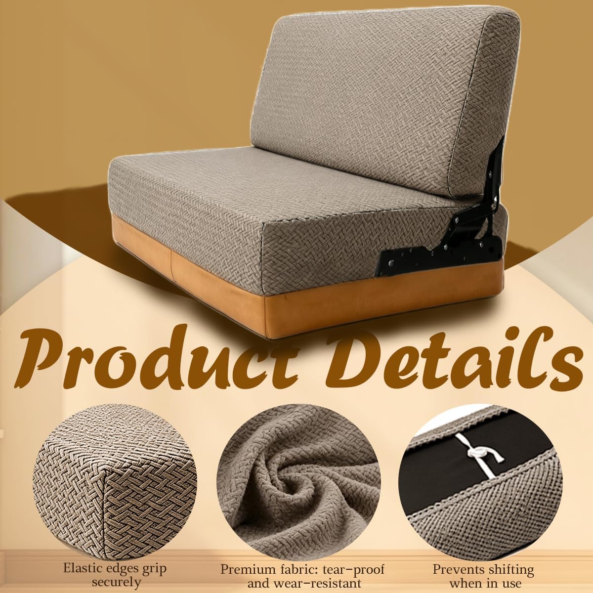 2 Piece RV Couch Covers for Jackknife Sofa Bed,Strap On RV Jackknife Sofa Cover,Anti Slip RV Couch Cover for RV Cushion Covers(Khaki)