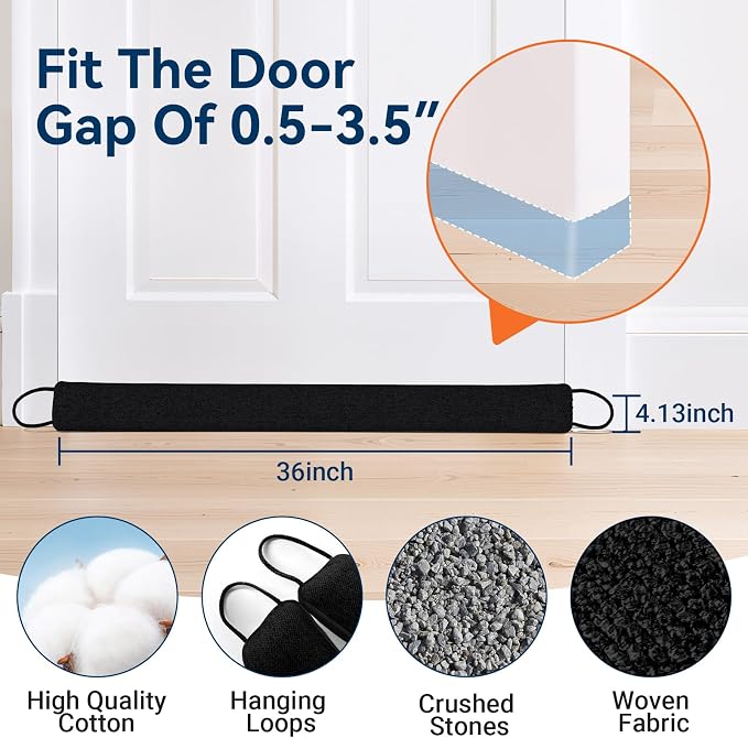 Door Draft Stopper for Bottom of Door, 36’’ Heavy Duty Under Door Draft Blocker - Image 3