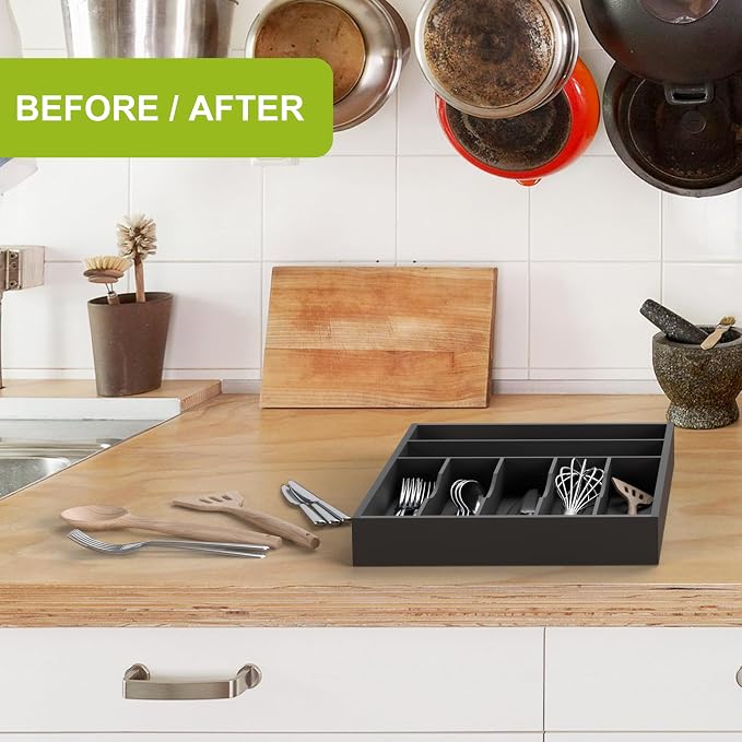 Sliverware Organizer, Bamboo Kitchen Drawer Organizer, Flatware Organizer Tray - Image 7