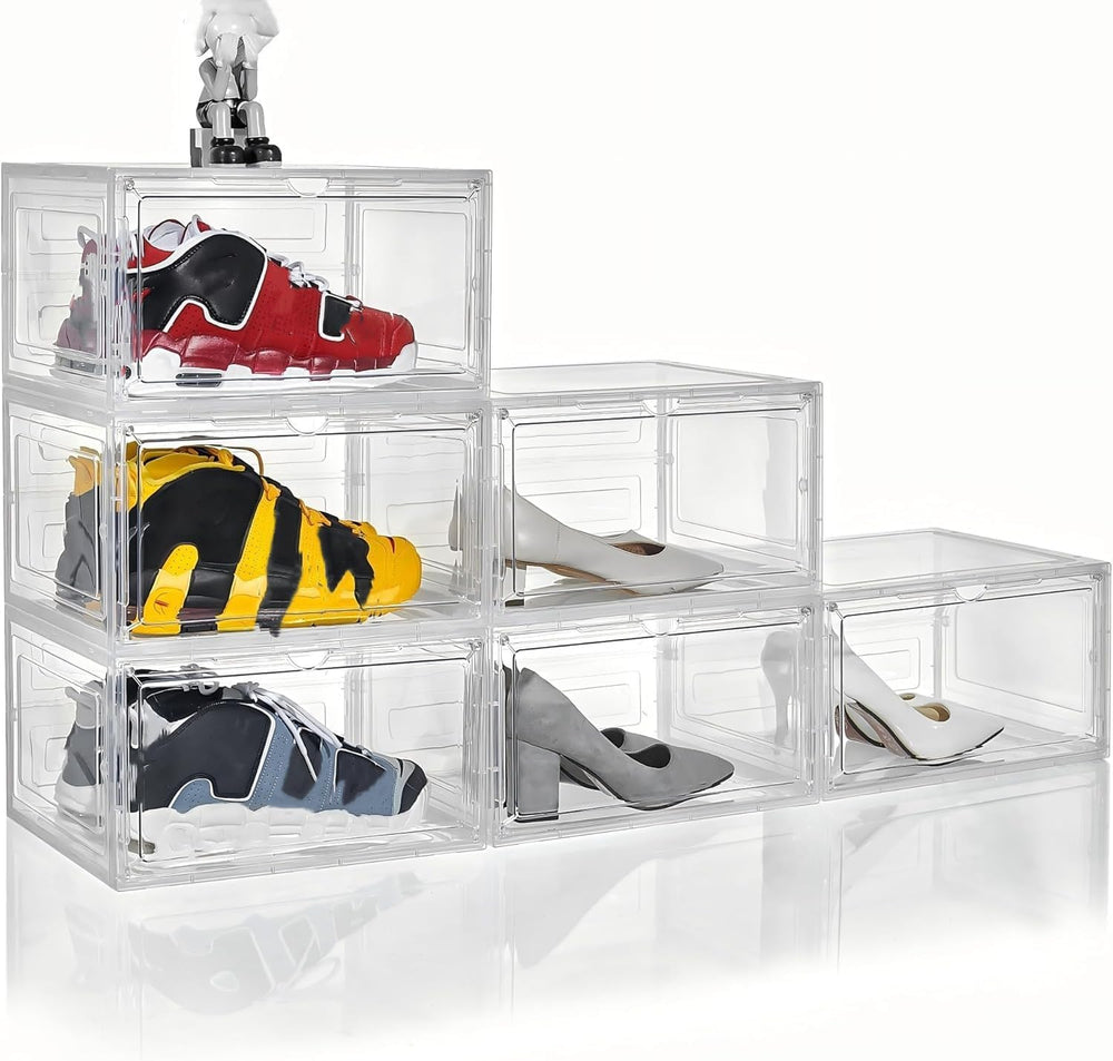 Attelite Large Shoe Boxes 6 Pack Drop Side Shoe Storage Container Stackable