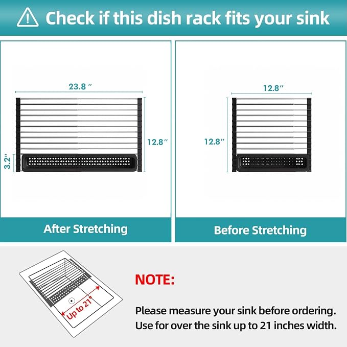 JASIWAY Roll Up Dish Drying Rack, Expandable Stainless Steel Portable Over The - Image 3