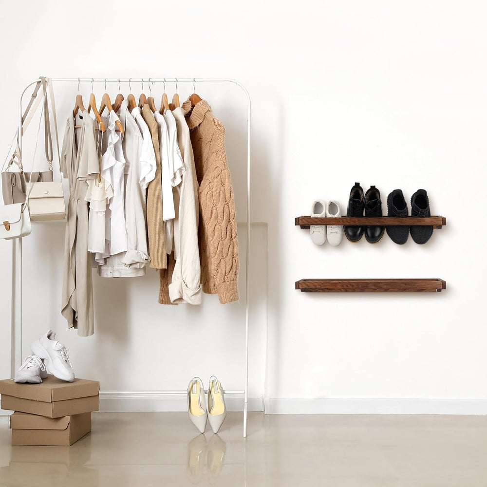 Wenqik 4 Pcs Wall Mounted Wooden Shoe Rack Wood Wall Hanging, Burnt Wood