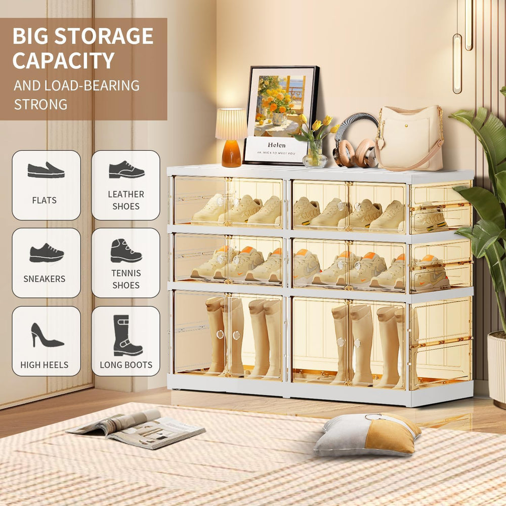 EHAMILY 3-Tier Foldable Shoe Rack Organizer with Doors, 12 Pairs, White