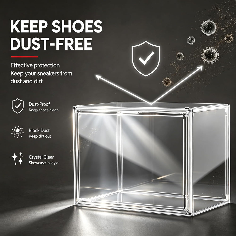 5 Pack Clear High-Top Sneaker Boxes, Wide Magnetic Door, Acrylic Shoe Box