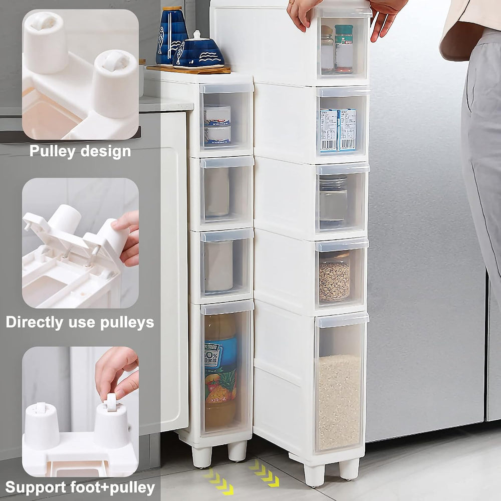 Narrow Tall Floor Cabinet for Bathroom, Vertical Storage Unit with 4 Clear Dr...